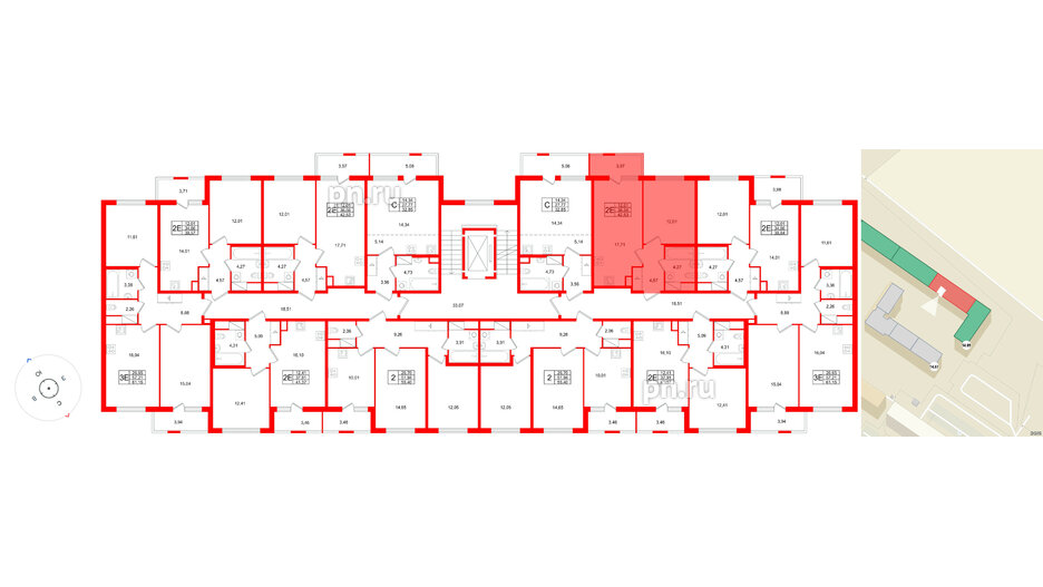Квартира в ЖК ЯСНО.ЯНИНО, 1 комнатная, 42.53 м², 3 этаж