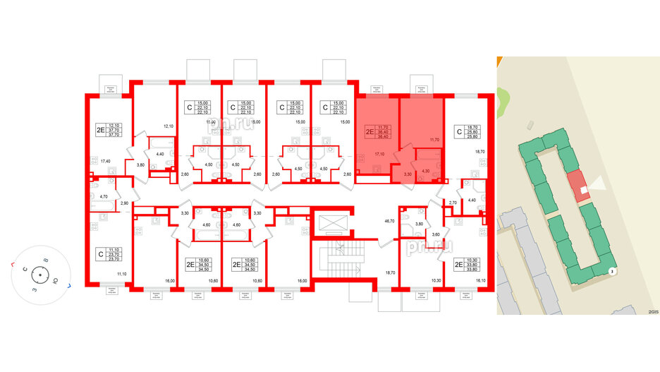 Квартира в ЖК «Пулково Лейк», 1 комнатная, 36.4 м², 2 этаж