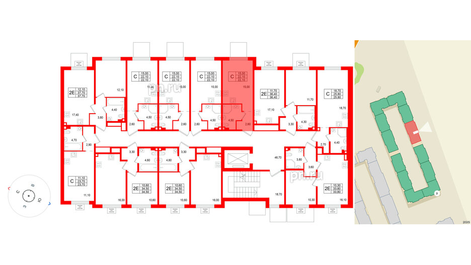 Квартира в ЖК «Пулково Лейк», студия, 22.1 м², 2 этаж