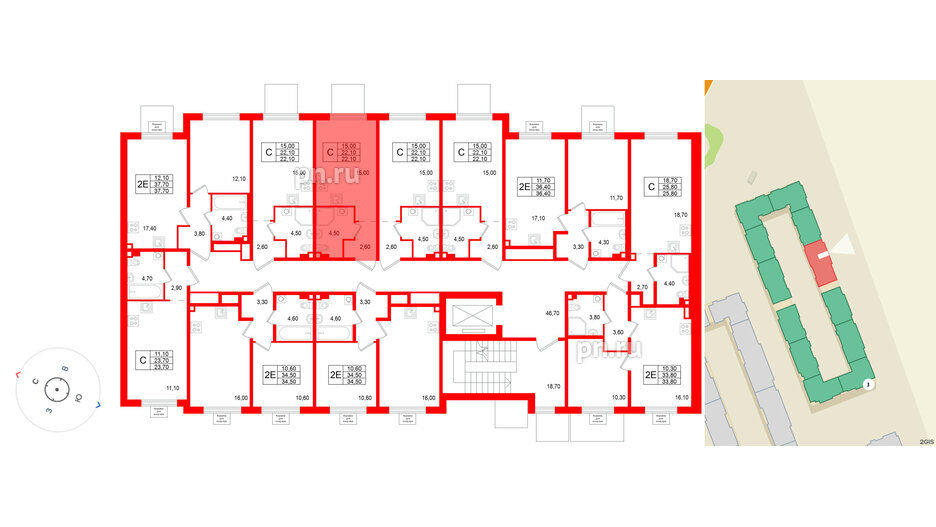 Квартира в ЖК «Пулково Лейк», студия, 22.1 м², 2 этаж
