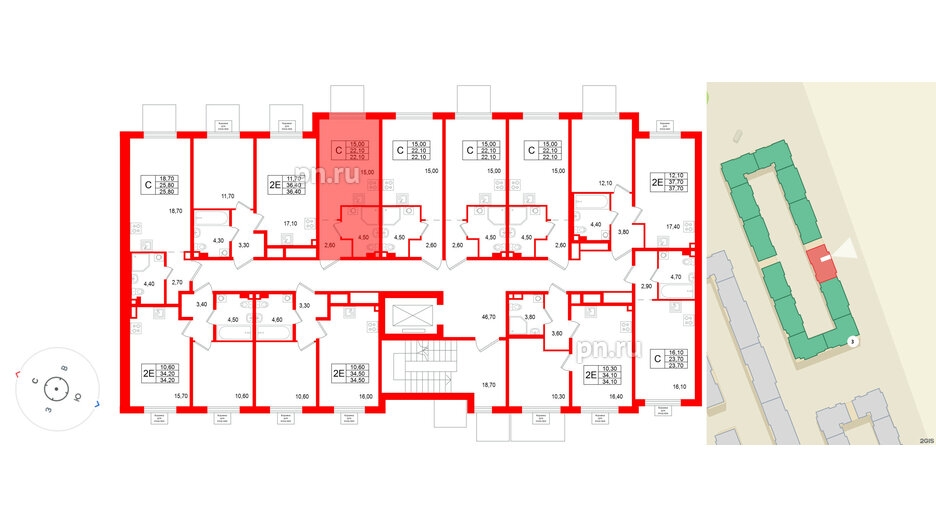 Квартира в ЖК «Пулково Лейк», студия, 22.1 м², 2 этаж