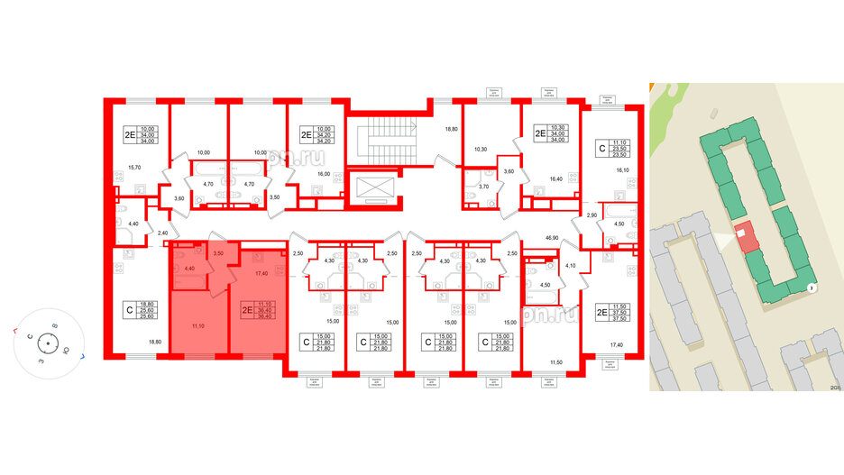 Квартира в ЖК «Пулково Лейк», 1 комнатная, 36.4 м², 3 этаж