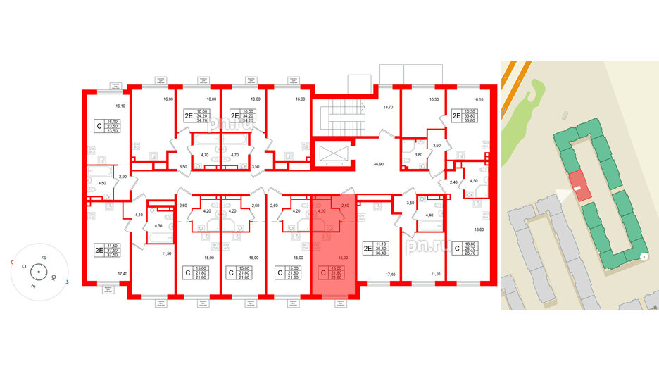 Квартира в ЖК «Пулково Лейк», студия, 21.8 м², 2 этаж