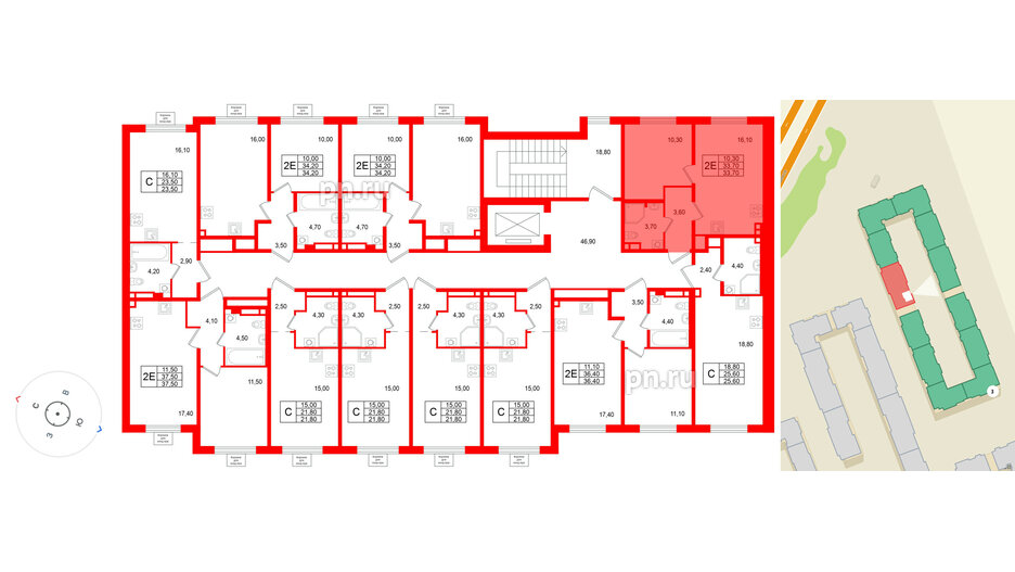 Квартира в ЖК «Пулково Лейк», 1 комнатная, 33.7 м², 3 этаж