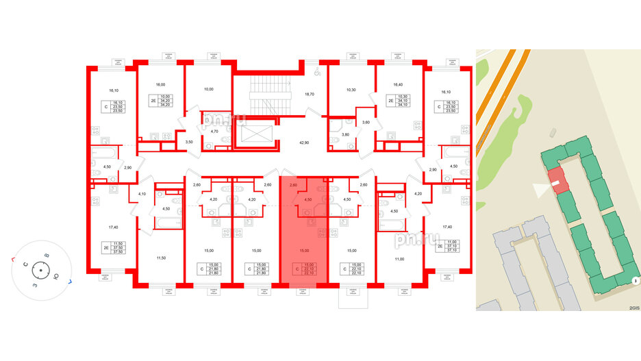 Квартира в ЖК «Пулково Лейк», студия, 22.1 м², 2 этаж