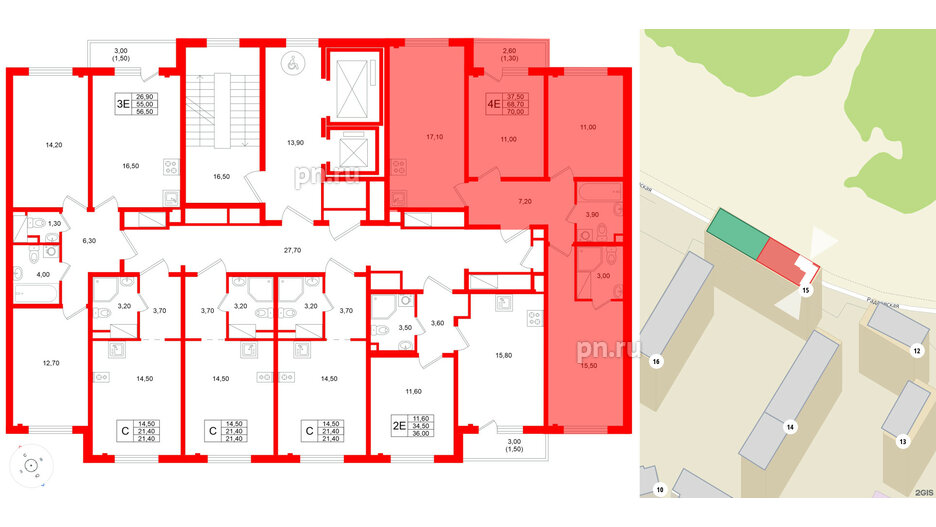 Квартира в ЖК «Ручьи–2», 3 комнатная, 70 м², 5 этаж