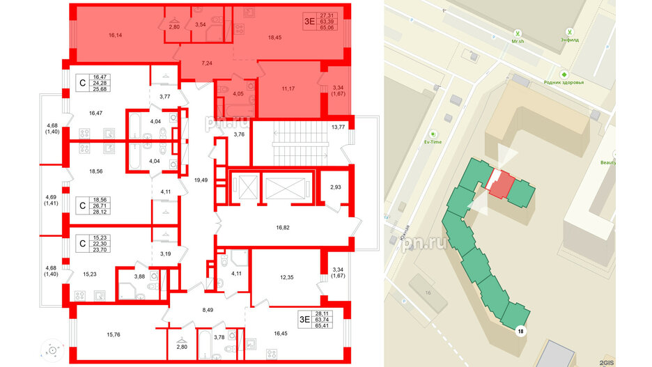 Квартира в ЖК Энфилд, 2 комнатная, 65.06 м², 4 этаж
