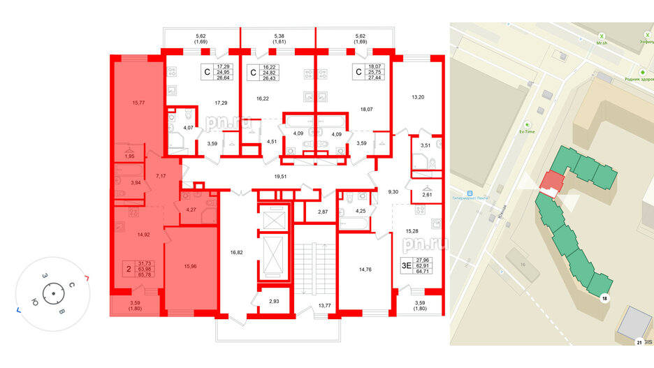 Квартира в ЖК Энфилд, 2 комнатная, 65.78 м², 12 этаж