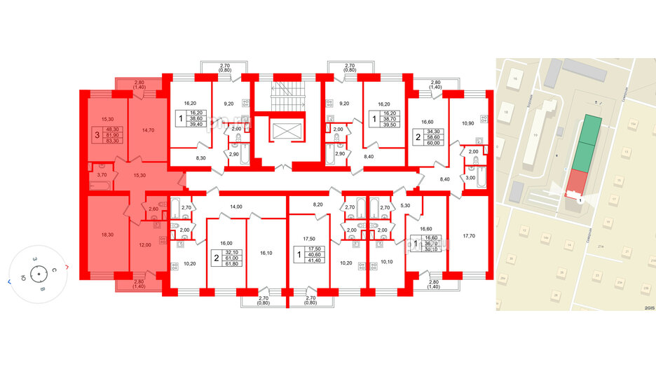 Квартира в ЖК Новый мир, 3 комнатная, 79.6 м², 2 этаж