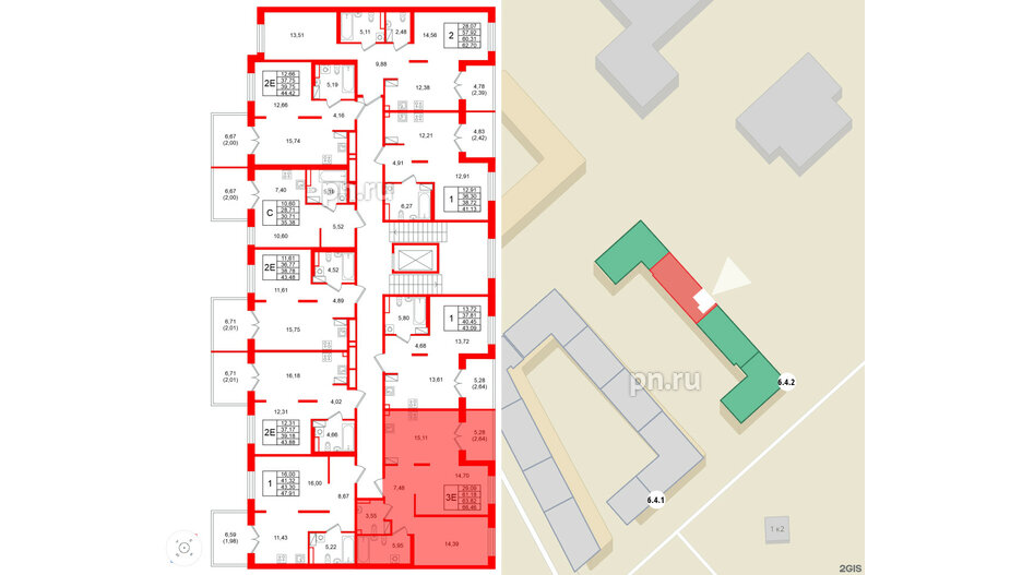 Квартира в ЖК Образцовый квартал, 2 комнатная, 63.82 м², 4 этаж