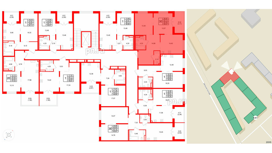Квартира в ЖК Образцовый квартал, 2 комнатная, 65.9 м², 2 этаж