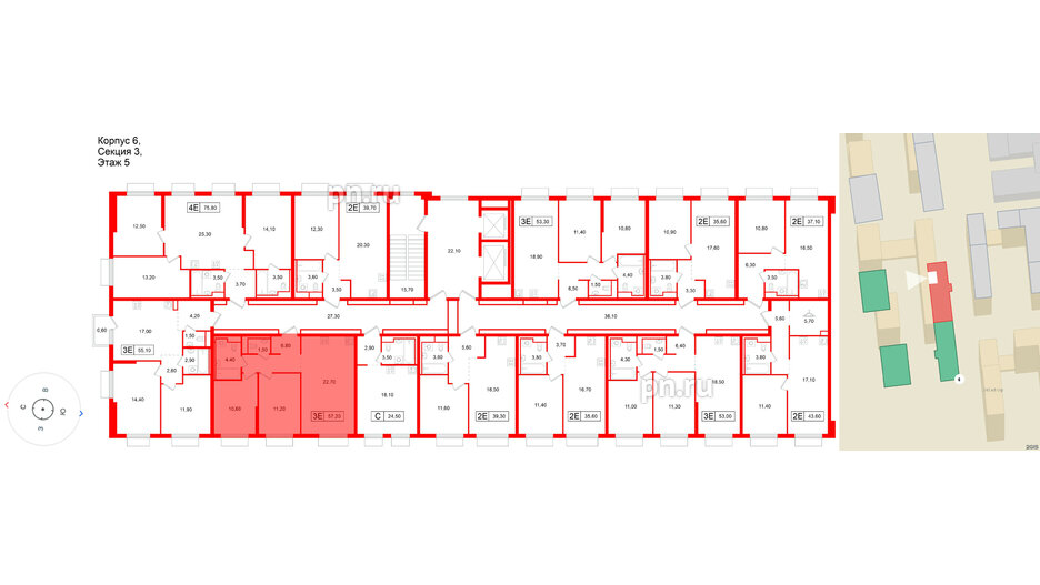 Квартира в ЖК Витебский парк, 2 комнатная, 57.2 м², 5 этаж