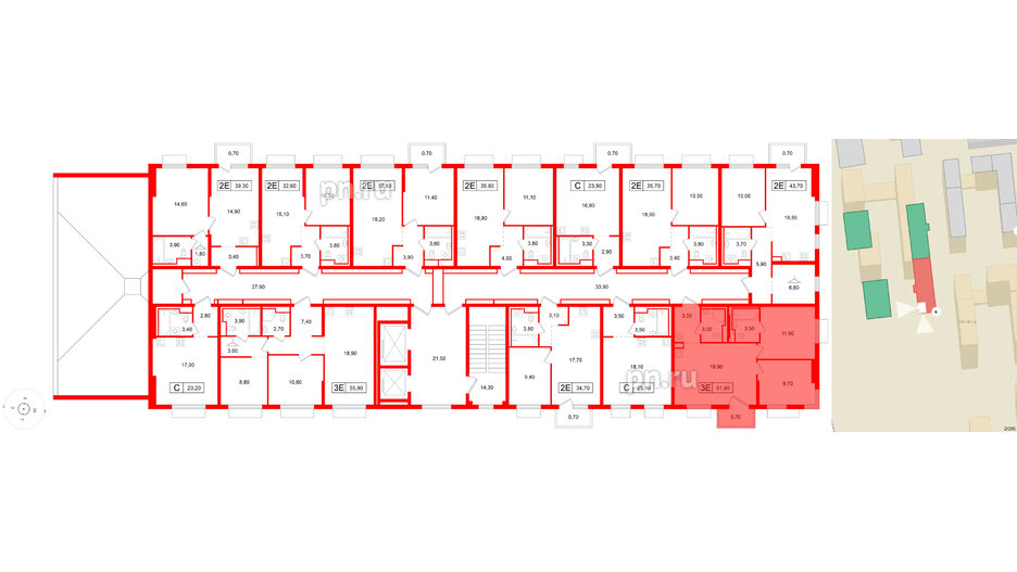 Квартира в ЖК Витебский парк, 2 комнатная, 51.9 м², 12 этаж