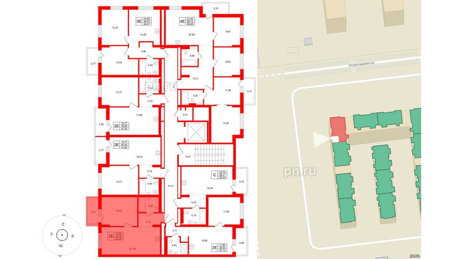 Квартира в ЖК Брусника в Новоселье, 1 комнатная, 44.28 м², 6 этаж