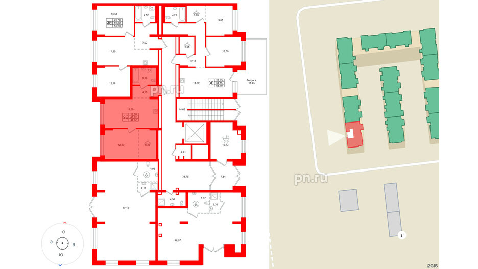 Квартира в ЖК «Брусника в Новоселье», 1 комнатная, 46.32 м², 1 этаж