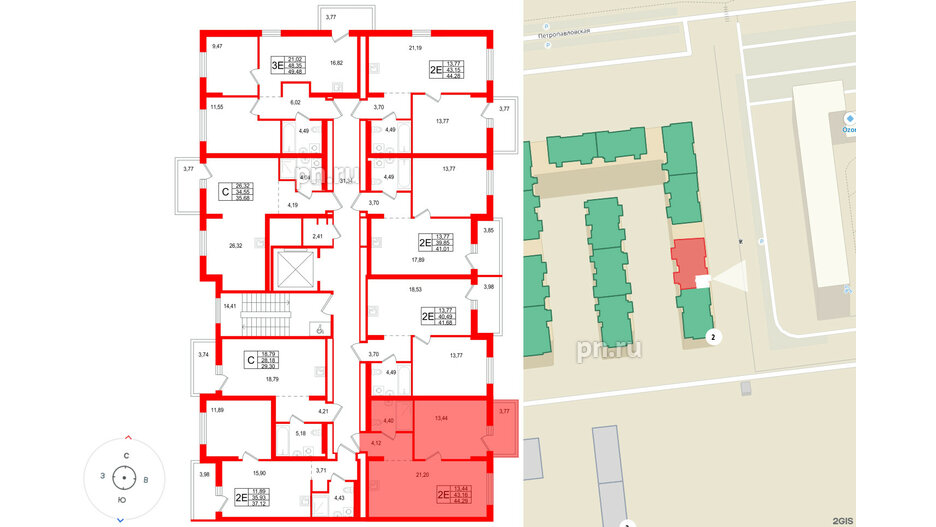Квартира в ЖК «Брусника в Новоселье», 1 комнатная, 44.29 м², 6 этаж
