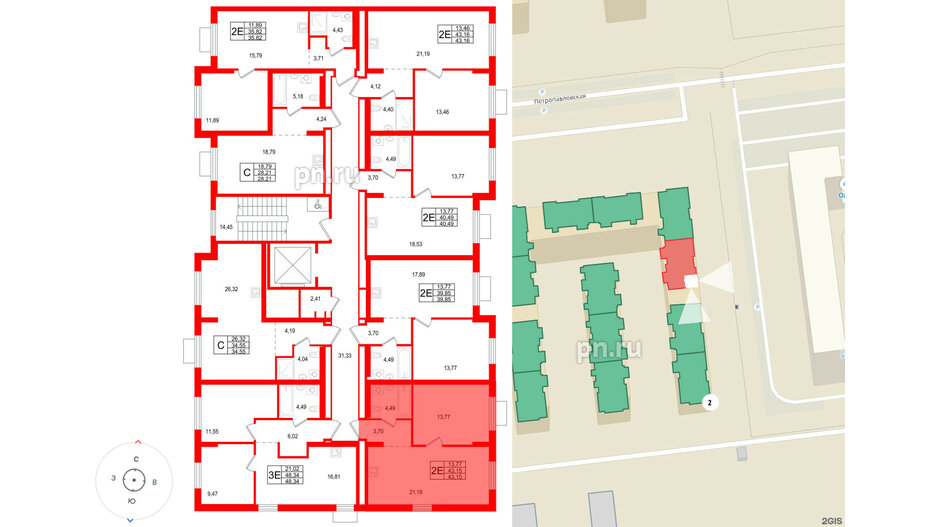 Квартира в ЖК «Брусника в Новоселье», 1 комнатная, 43.15 м², 3 этаж