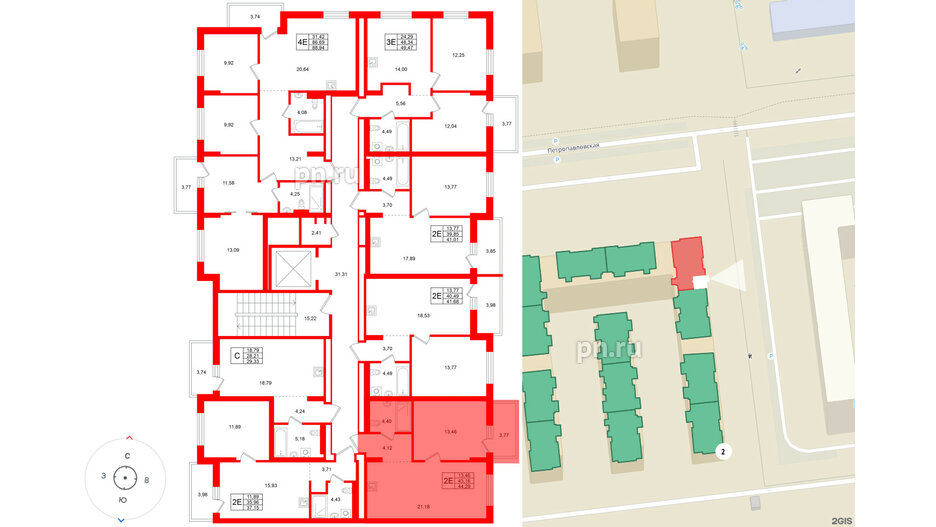 Квартира в ЖК «Брусника в Новоселье», 1 комнатная, 44.29 м², 7 этаж