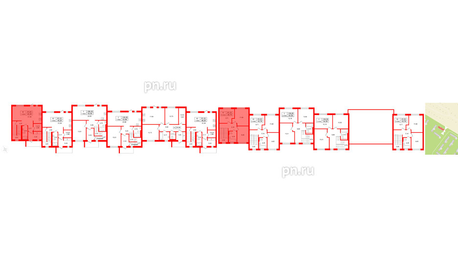 Квартира в ЖК СветЛО, 3 комнатная, 91.02 м², 1 этаж