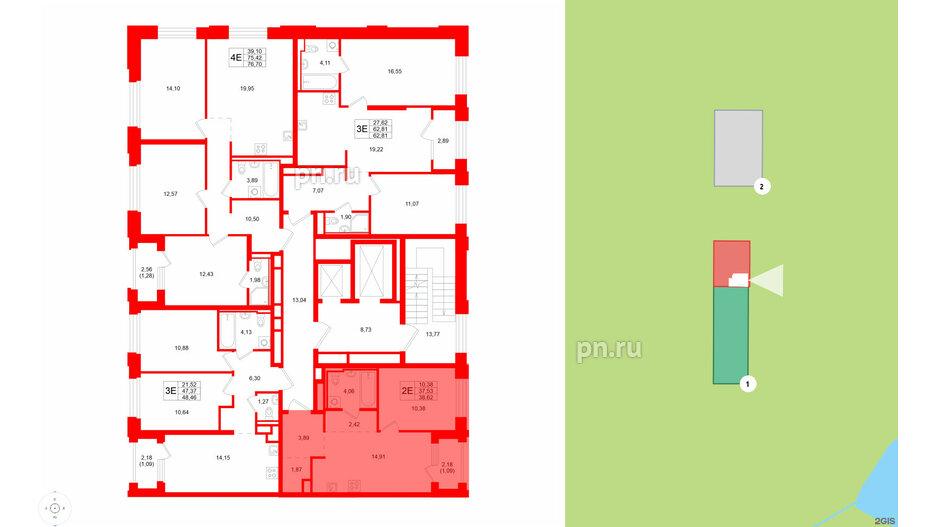 Квартира в ЖК GloraX Кольский, 1 комнатная, 38.62 м², 3 этаж