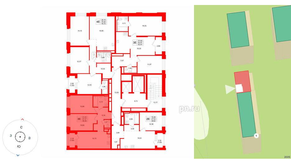 Квартира в ЖК «Кольский», 2 комнатная, 48.46 м², 3 этаж