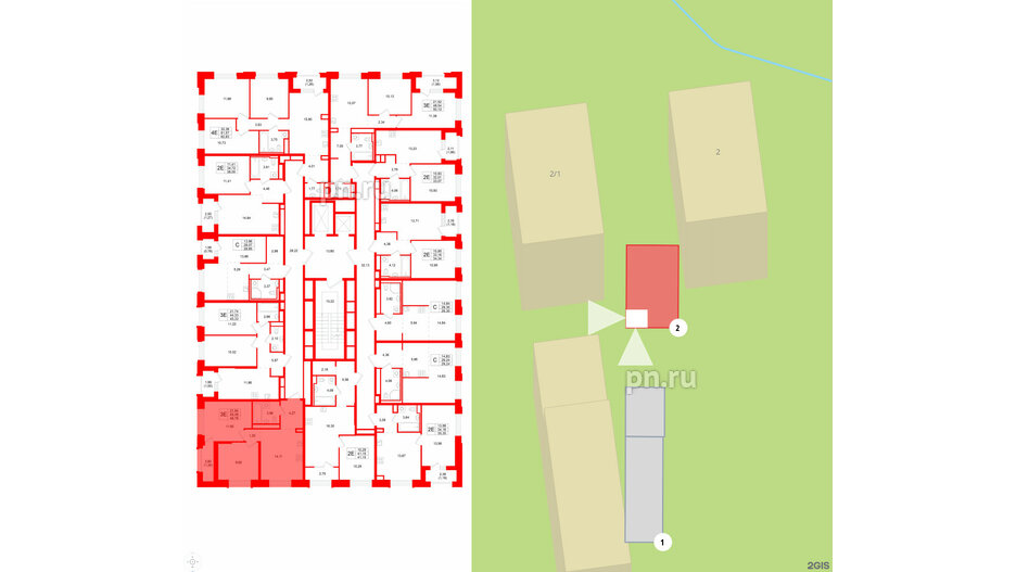 Квартира в ЖК GloraX Кольский, 2 комнатная, 46.78 м², 3 этаж