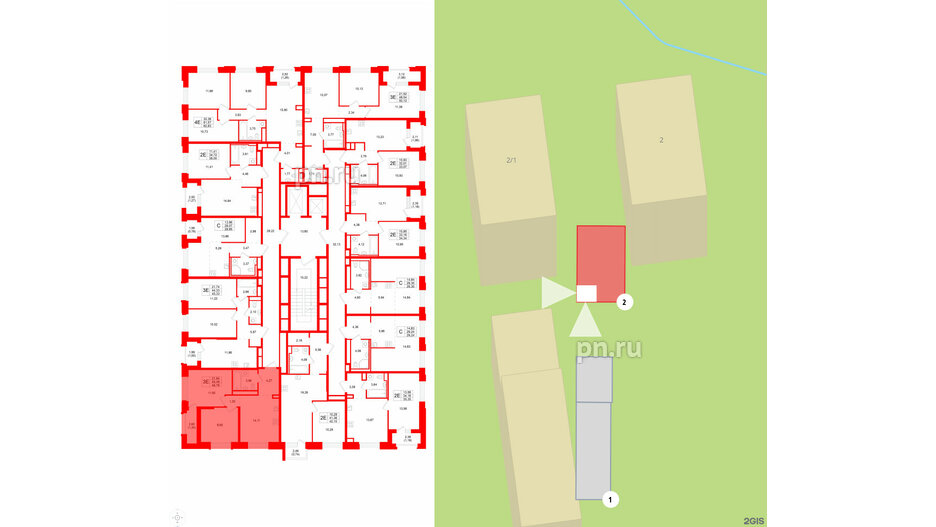 Квартира в ЖК GloraX Кольский, 2 комнатная, 46.78 м², 11 этаж