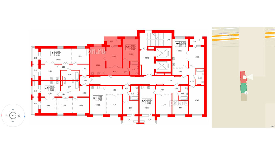 Квартира в ЖК Сибирь, 2 комнатная, 61 м², 5 этаж