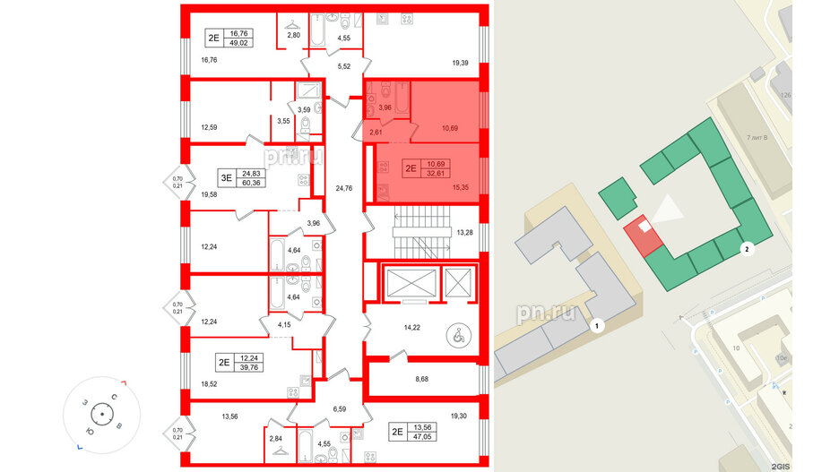 Квартира в ЖК «Остров Первых», 1 комнатная, 32.61 м², 4 этаж
