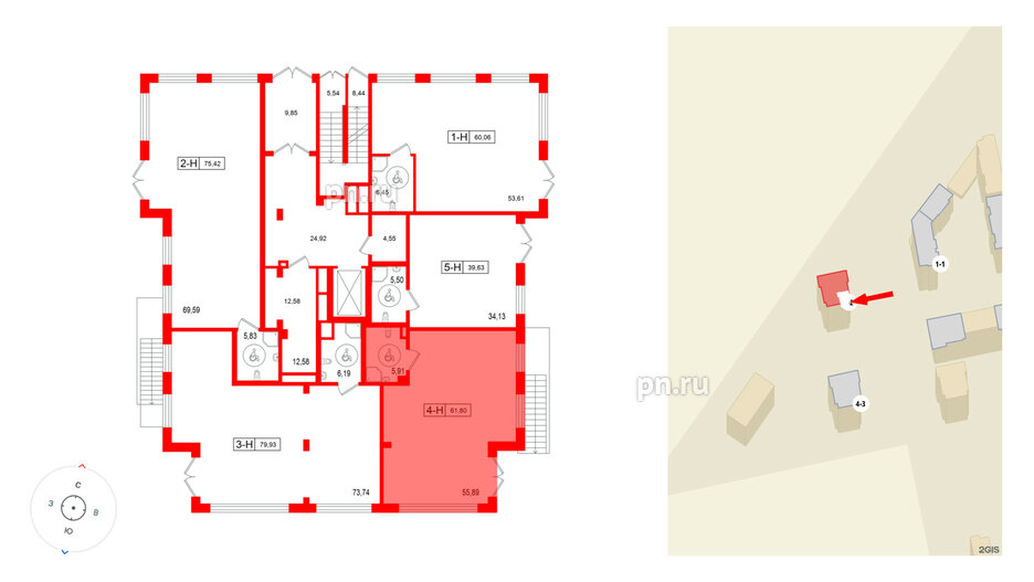 Помещение в ЖК Город спутник Южный., 61.8 м², 1 этаж
