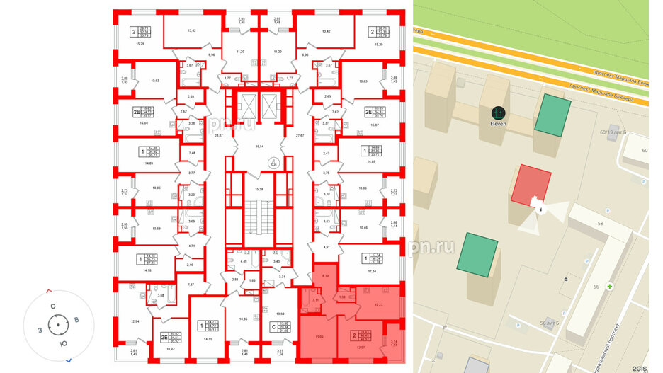 Квартира в ЖК Аурум, 2 комнатная, 48.02 м², 12 этаж
