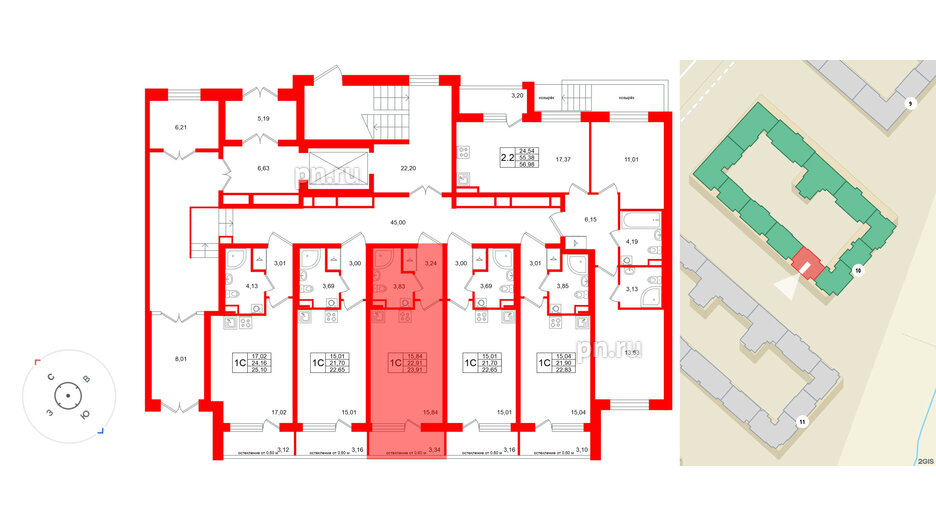 Квартира в ЖК «Универ Сити», студия, 22.91 м², 1 этаж