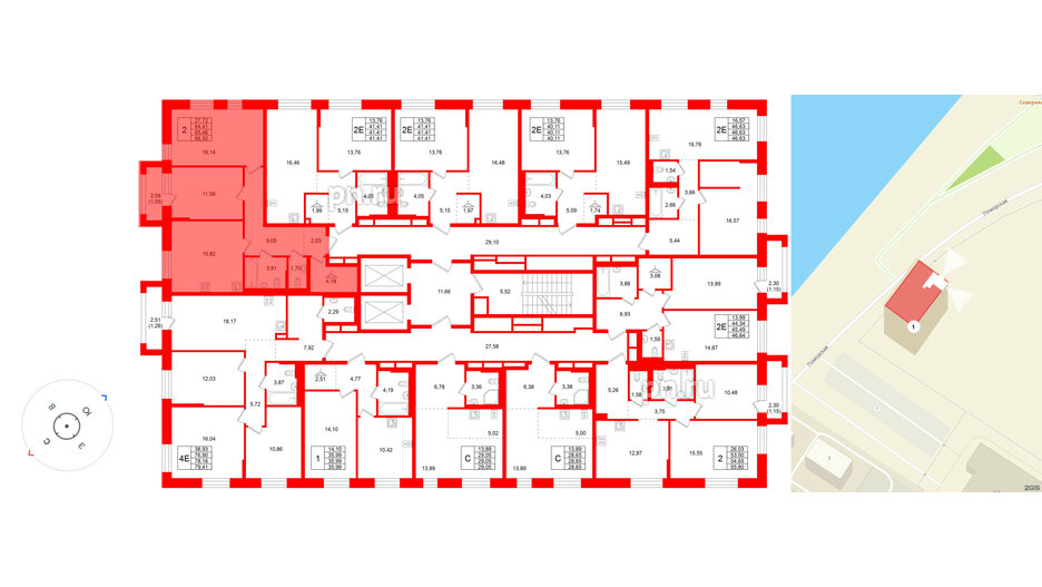 Квартира в ЖК Кольские огни, 2 комнатная, 65.46 м², 11 этаж