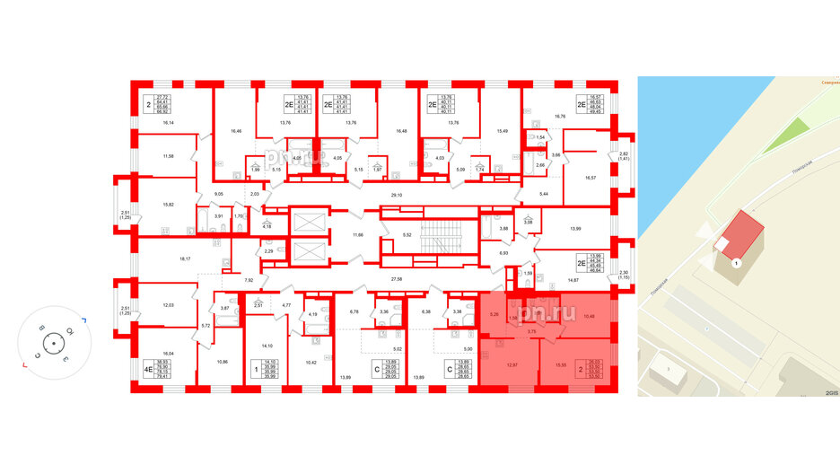 Квартира в ЖК Кольские огни, 2 комнатная, 53.5 м², 7 этаж