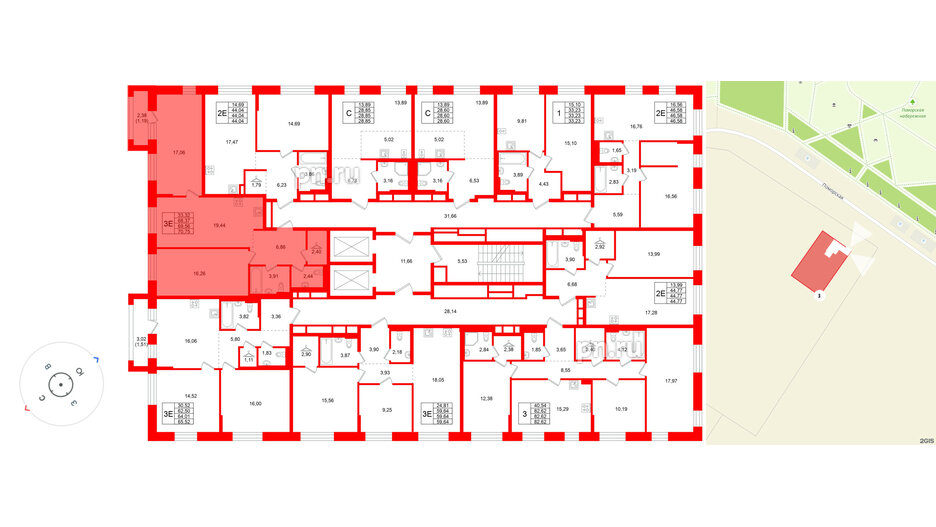 Квартира в ЖК Кольские огни, 2 комнатная, 69.56 м², 13 этаж