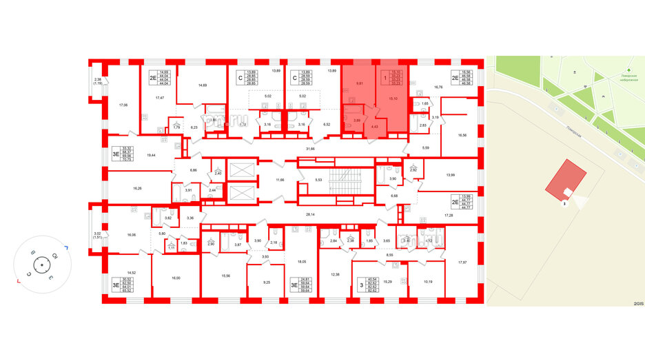 Квартира в ЖК Кольские огни, 1 комнатная, 33.23 м², 12 этаж