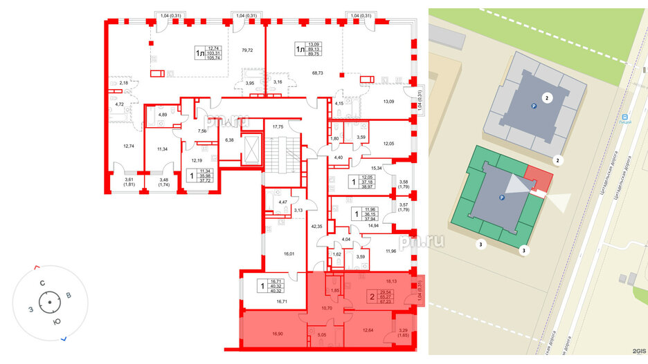 Квартира в ЖК Кронфорт, 2 комнатная, 67.23 м², 3 этаж