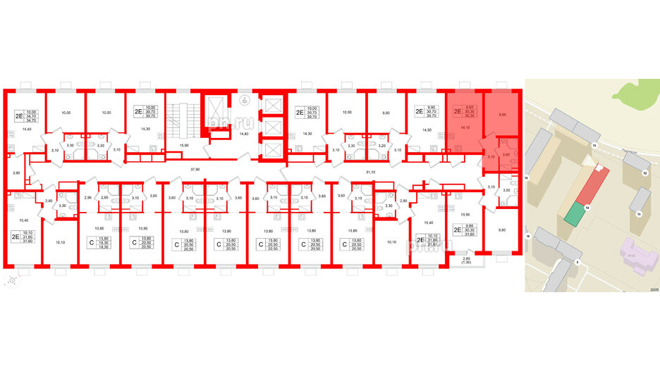 Квартира в ЖК «Ручьи–2», 1 комнатная, 30.3 м², 13 этаж