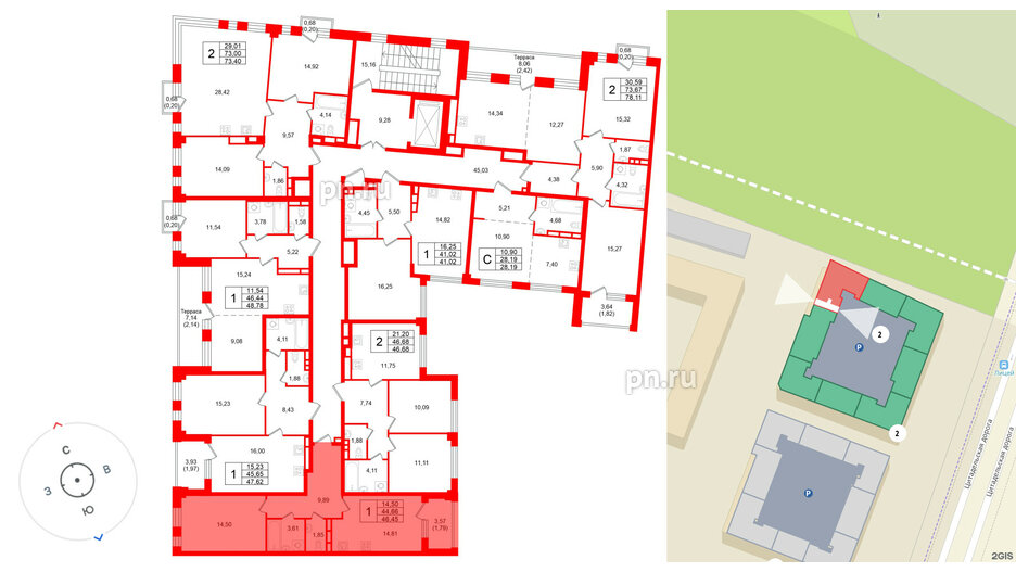 Квартира в ЖК Кронфорт, 1 комнатная, 46.45 м², 4 этаж