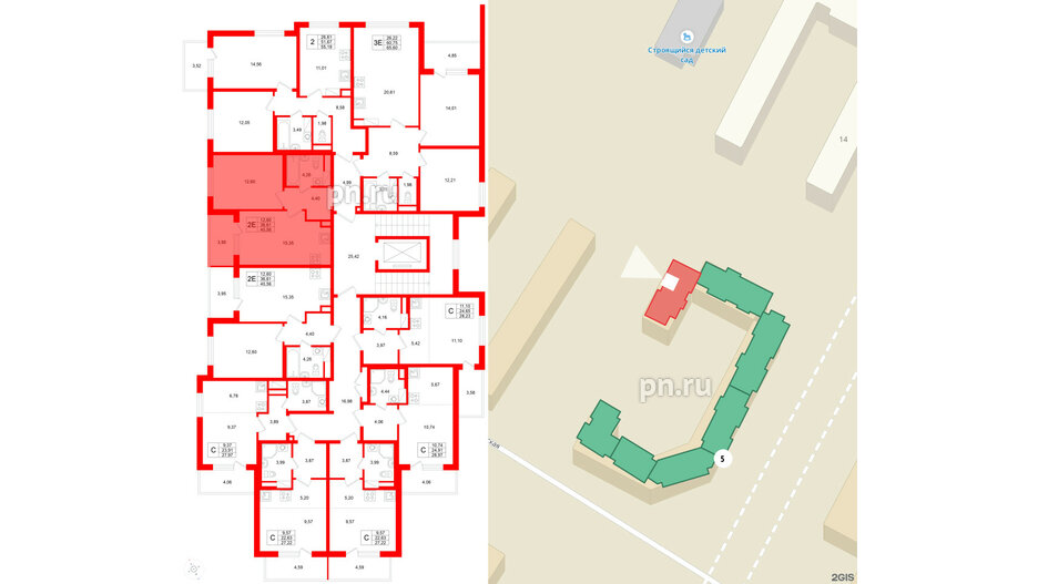 Квартира в ЖК Югтаун, 1 комнатная, 40.56 м², 5 этаж