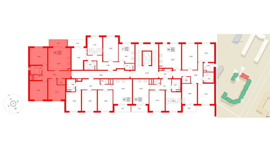 Квартира в ЖК «Югтаун», 3 комнатная, 80.7 м², 3 этаж
