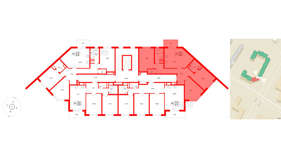 Квартира в ЖК «Югтаун», 3 комнатная, 85.45 м², 5 этаж