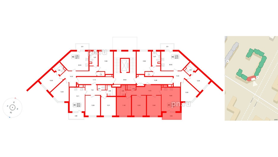 Квартира в ЖК «Югтаун», 3 комнатная, 81.5 м², 2 этаж