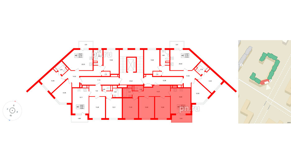 Квартира в ЖК «Югтаун», 3 комнатная, 81.07 м², 5 этаж