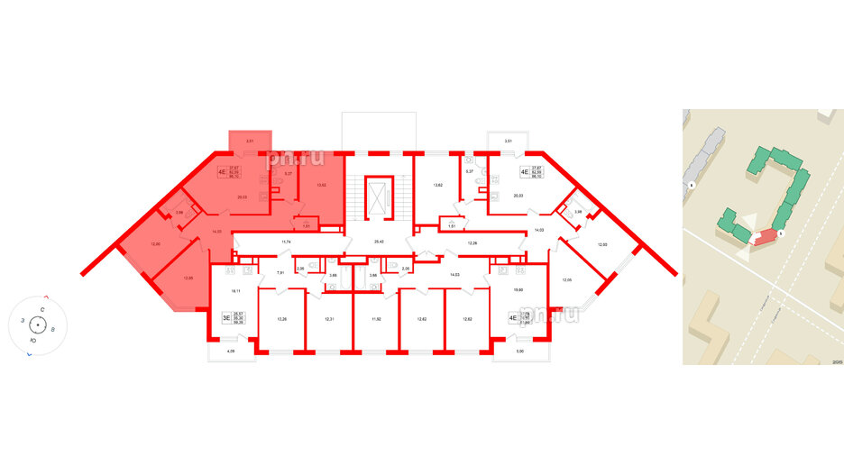 Квартира в ЖК «Югтаун», 3 комнатная, 86.1 м², 2 этаж