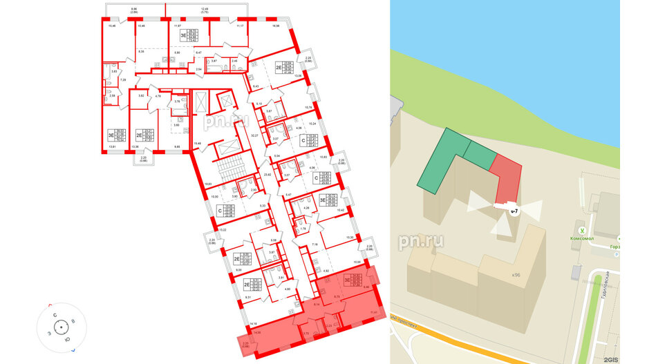 Квартира в ЖК Живи в Рыбацком, 2 комнатная, 56.35 м², 24 этаж