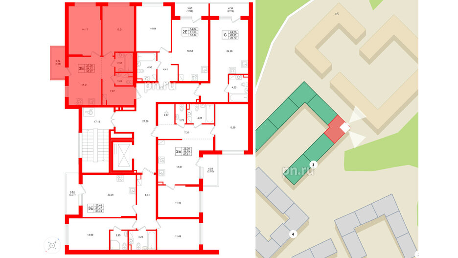 Квартира в ЖК Охтинские высоты, 2 комнатная, 55.27 м², 4 этаж