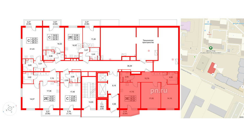 Квартира в ЖК Лето, 2 комнатная, 67.24 м², 18 этаж