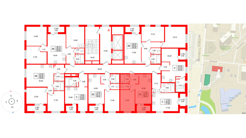Квартира в ЖК «Лендлер», 1 комнатная, 36.4 м², 5 этаж