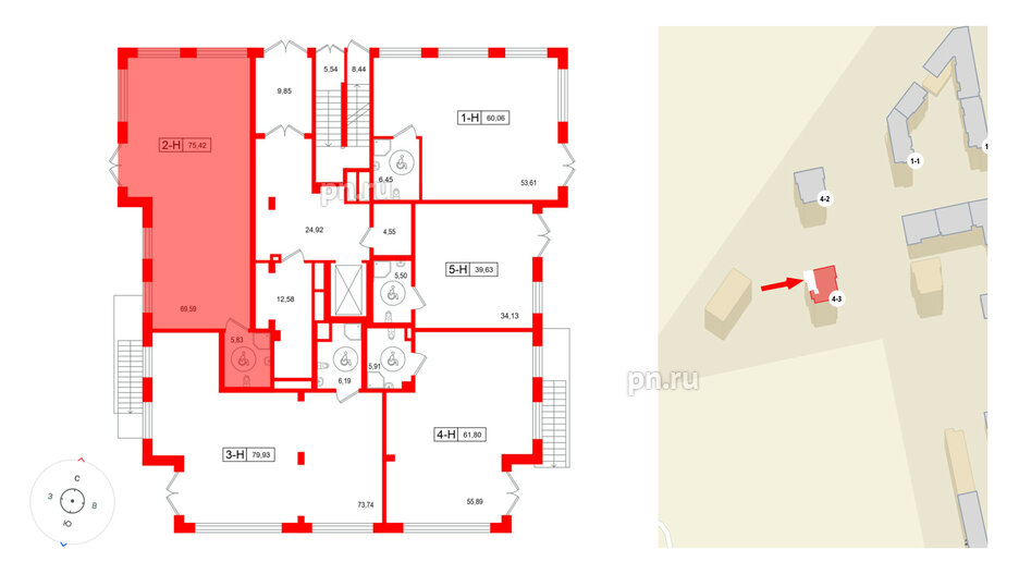 Помещение в ЖК Город спутник Южный., 75.42 м², 1 этаж